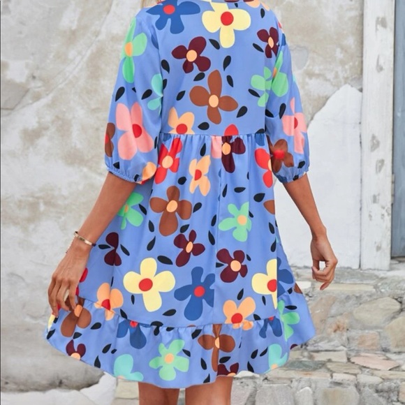 Boho Floral Print Mini Dress - Picture 2 of 8